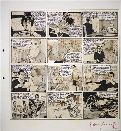 Simonetti Gianni Emilio (n. 1940) - Tavola a collage ed interventi su Diabolik.