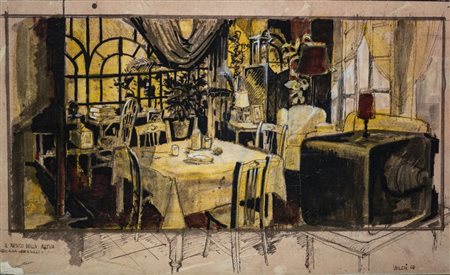 Velchi Franco (1936 - 2007) - Bozzetto di scenografia per Il medico della mutua film di Luigi Zampa (Scena di Casa Tersili).