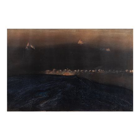 Piero Guccione Scicli 1935 - Modica 2018 90x125 cm. "La lava dell'Etna",...