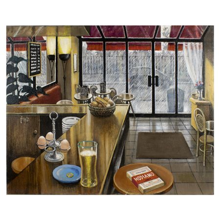 Sergio Ceccotti Roma 1935 65x80 cm. "Souvenir d'un café parisien", 2021, olio...