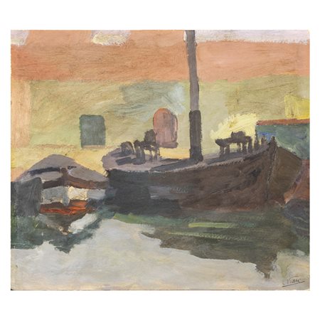 Lorenzo Viani Viareggio 1882 - Lido di Ostia 1936 31,5x36,7 cm. "Darsena...