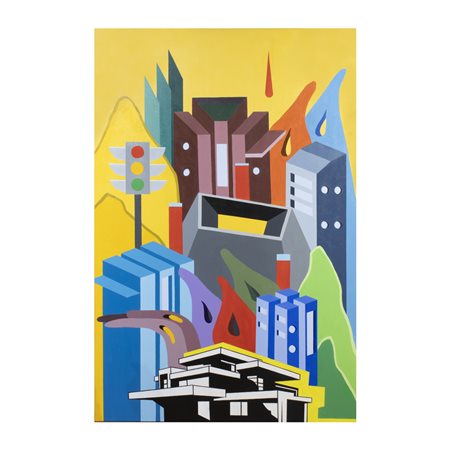 Tancredi Fornasetti Roma 1983 120x80 cm. "Brivido urbano", 2024, olio su...