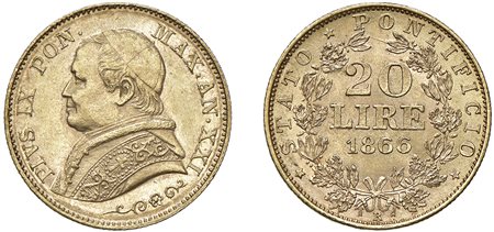 PIO IX,  Giovanni Maria Mastai-Ferretti (1846-1870) - 20 lire 1866, an. XXI.