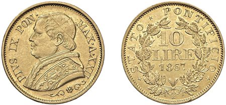 PIO IX, Giovanni Maria Mastai-Ferretti (1846-1870) - 10 lire 1867, an. XXII.