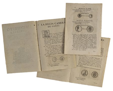 REGNO DI SARDEGNA - VITTORIO EMANUELE I (1802-1821) - Lotto di 3 Manifesti. Camerali dedicati alle nuove emissioni monetarie.