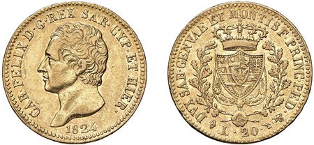 CARLO FELICE (1821-1831) - 20 lire 1824, Torino.