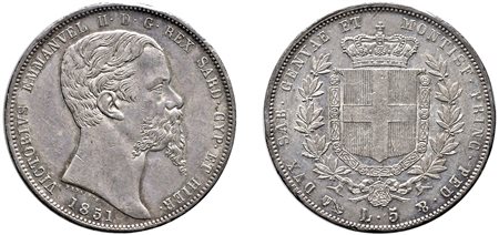 VITTORIO EMANUELE II (1849-1861) - 5 lire 1851, Genova.