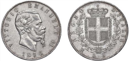 VITTORIO EMANUELE II, Re d'Italia (1861-1878) - 5 lire 1876, Roma.