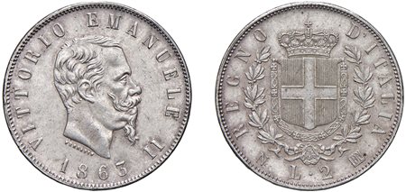 VITTORIO EMANUELE II, Re d'Italia (1861-1878) - 2 lire 1863, Napoli.