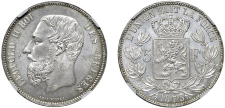 BELGIO - LEOPOLDO II (1865-1909) - 5 Francs, 1875.