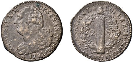 FRANCIA - LUIGI XVI, Prima Repubblica Francese (1791-1793) - 2 Soles 1792 W, zecca di Lille.