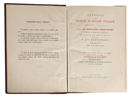 SANTAMARIA, P. & P. - Catalogo della collezione Martinori di monete di zecche italiane.