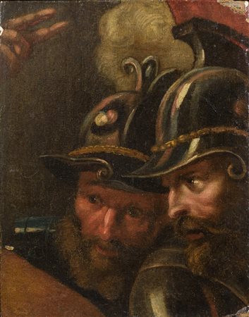 Pieter Paul Rubens (seguace di) (1577 - 1640) 
Volti di soldati 
olio su tela applicata su tavola 28 x 23 cm
