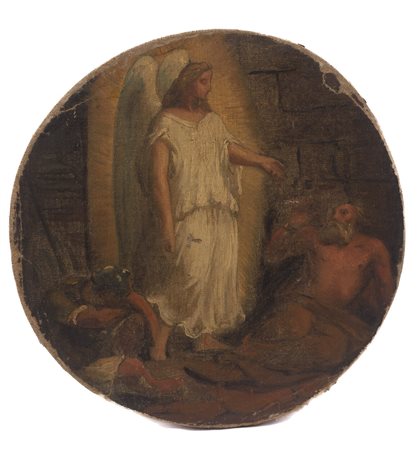  
San Pietro liberato dall'angelo Scuola francese - inizi del XX secolo
olio su tela D. 32 cm