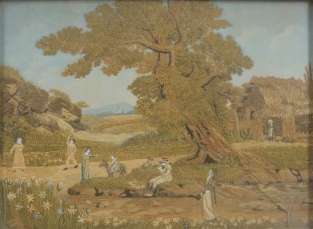  
Scena della campagna svizzera con la Famiglia Arson de Sain-Joseph 1916
broderie applicata su pannello 38 x 51 cm