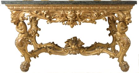  
Consolle in legno dorato e intagliato  Toscana;  fine XVIII secolo - inizio XIX secolo
 102 x 175 x 79 cm 