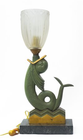  
Lampada da tavolo anni '30 del XX secolo
bronzo e vetro soffiato 44 x 19 x 11 cm