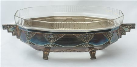  
OFREVRERIE DILECTA - Centrotavola 1930 ca.
metallo argentato e vetro  8 x 32 x 13 cm