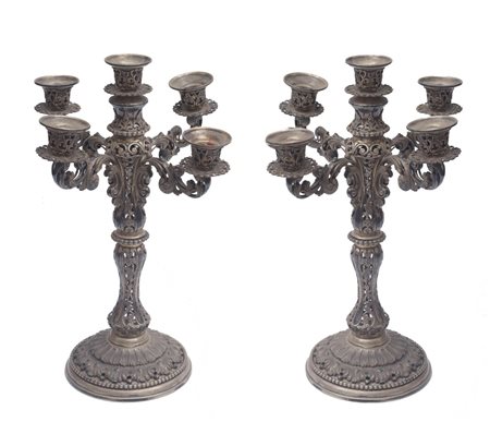  
Coppia di candelabri a cinque fiamme in argento Argenteria italiana, XX secolo
 