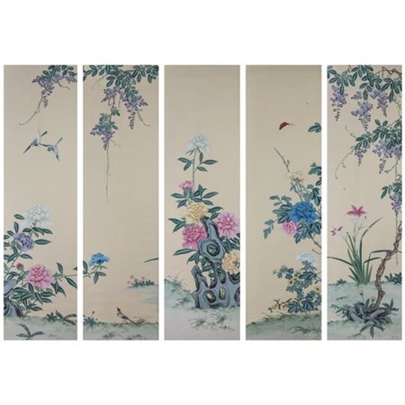  
Cinque pannelli prima metà del XX secolo
tecnica mista su carta 180 x 51 cm