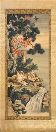  
Scroll Dipinto su seta Cina, Prima metà XX secolo
 220 x 90 cm