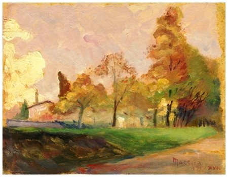 SANTI MACCHIA Pisa 1884 – 1964 Le Piagge in autunno 1938 Olio su cartone 21,2...