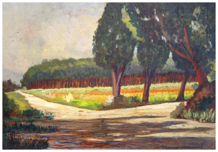 RAFFAELLO GIANNELLI Livorno 1911 – 1974 Cipressi a Tombolo (Pisa) 1971 Olio...