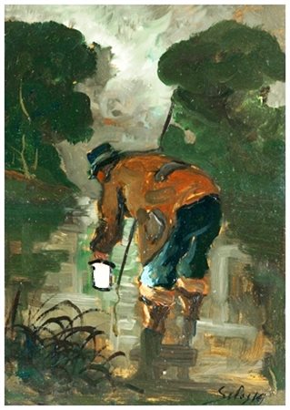 DOMENICO SELOSKI Napoli 1924 – Livorno 1981 Senza titolo Olio su faesite 35 x...