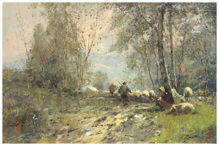 FERRUCCIO RONTINI Firenze 1893 – Livorno 1964 Lungo il fiume Olio su tavola...