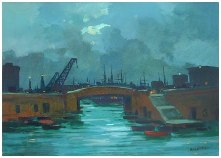 RENATO NATALI Livorno1883 – Livorno 1979 Notturno, vecchia Livorno Olio su...