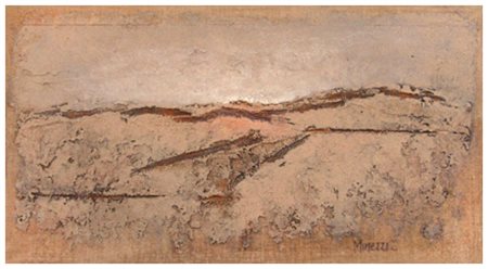 ANTONIO MINEZZI Modena 1939 Crete senesi Olio e sabbie su juta 35 x 65. Firma...