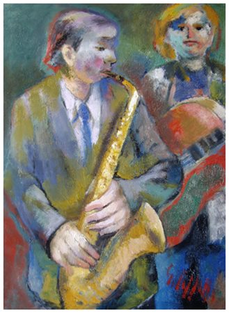 EMANUELE CAPPELLO Vittoria 1936 Il sassofono Olio su tela 70 x 50. Firma in...