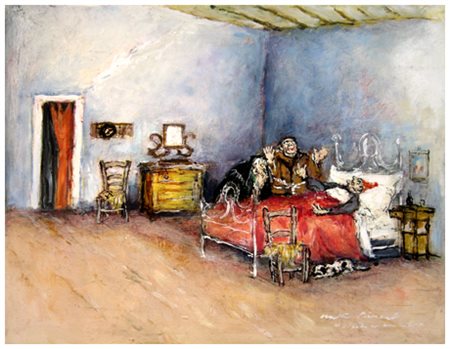 WALTER PIACESI Ascoli Piceno 1929 Visita al malato anni ‘90 Olio su tavola 40...