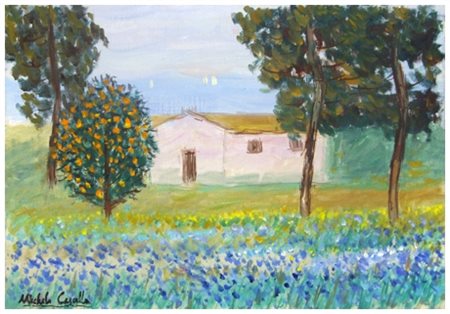 MICHELE CASCELLA Ortona 1892 - Milano 1989 Ricordo d'Abruzzo Olio su tela 35...