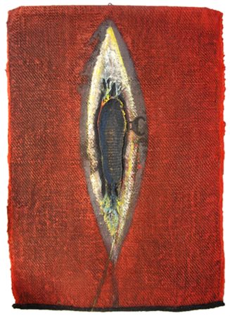 GIULIO GRECO Caselle in Pittari 1949 Orma 1990 Pittura e collage su arazzo 97...