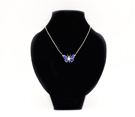 Collana in argento con farfalla smaltata blu