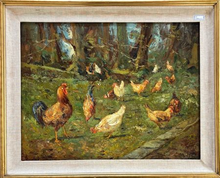 Giovanni Guarlotti Galliate (NO) 1869 - 1954 Torino Galline nell'aia