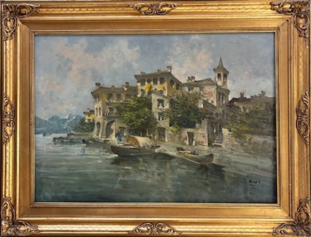 Giovanni Riva Torino 1890 - 1973 Il lago Maggiore, isola dei pescatori
