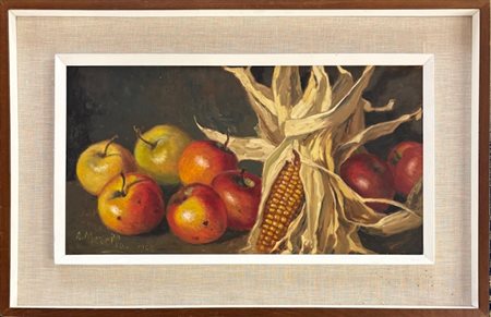 Amedeo Merello Genova 1890 - 1979 Genova Fumeri Natura morta con mele e pannocchia