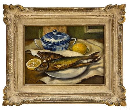 Vittorio Gussoni Milano 1893 - 1968 Sanremo (IM) Natura Morta con pesci