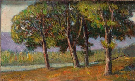 Giovanni Malesci (Vespignano 1884-Milano 1969)  - Paesaggio mugellano con betulle, 1926