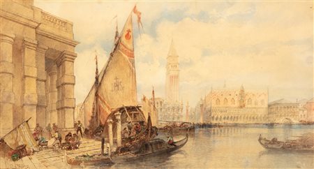 Paul Marny (Parigi 1829-Scarborough 1914)  - Venezia, Bacino di San Marco dalla Punta della Dogana