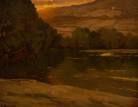 Attilio Zanchelli (Benevento 1886-Genova 1946)  - Paesaggio fluviale