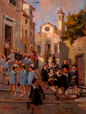 Ovidio Gragnoli (Grosseto 1893-Firenze 1953)  - L'uscita dalla scuola
