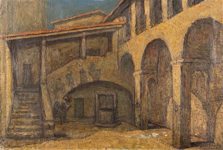 Hendrika van der Pek (Amsterdam 09/01/1867-Ankeveen 23/08/1926)  - San Gimignano, il cortile del Palazzo Comunale
