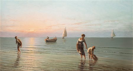 Luigi Celommi (Roseto degli Abruzzi 1933-2016)  - Marina con pescatori, 1962