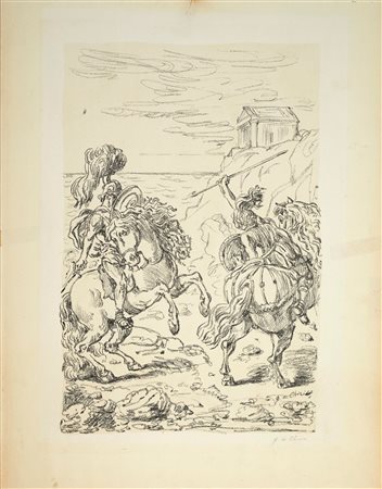 GIORGIO DE CHIRICO (Volos 1888 - Roma 1978) "La sfida in riva all'Egeo"....