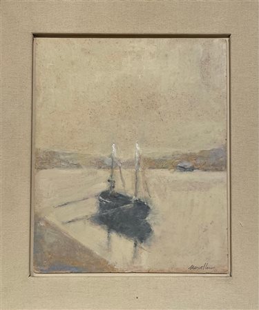 NORMA MASCELLANI (Bologna 1909 - Bologna 2009) "Marina con barca". Olio su...