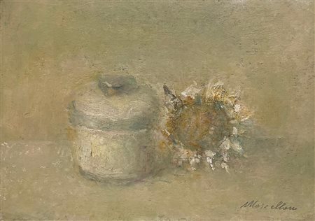 NORMA MASCELLANI (Bologna 1909 - Bologna 2009) "Natura morta con cardo". Olio...