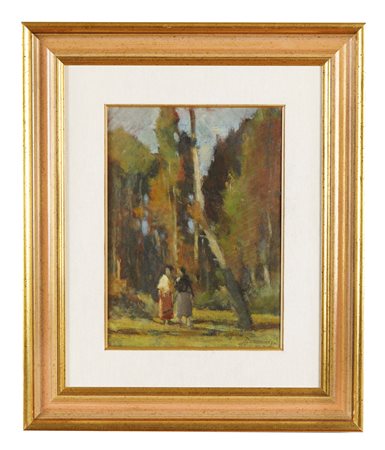 LUDOVICO TOMMASI (Livorno 1866 - Firenze 1941). “Paesaggio con figure”. Olio...